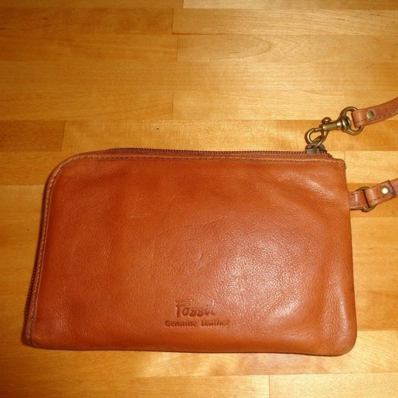 Fossil Brown Floral Boho Embroidered Tan Leather Wristlet Wallet Clutch … - Picture 5 of 6